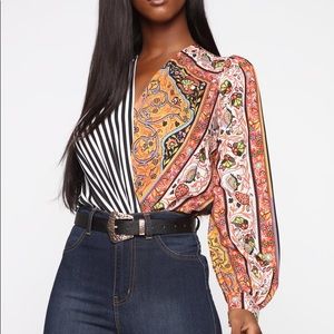 Multi-Print Surplice Body Suit